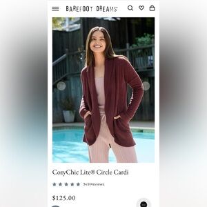 Barefoot Dreams CozyChic Lite Cardigan in Burgundy
